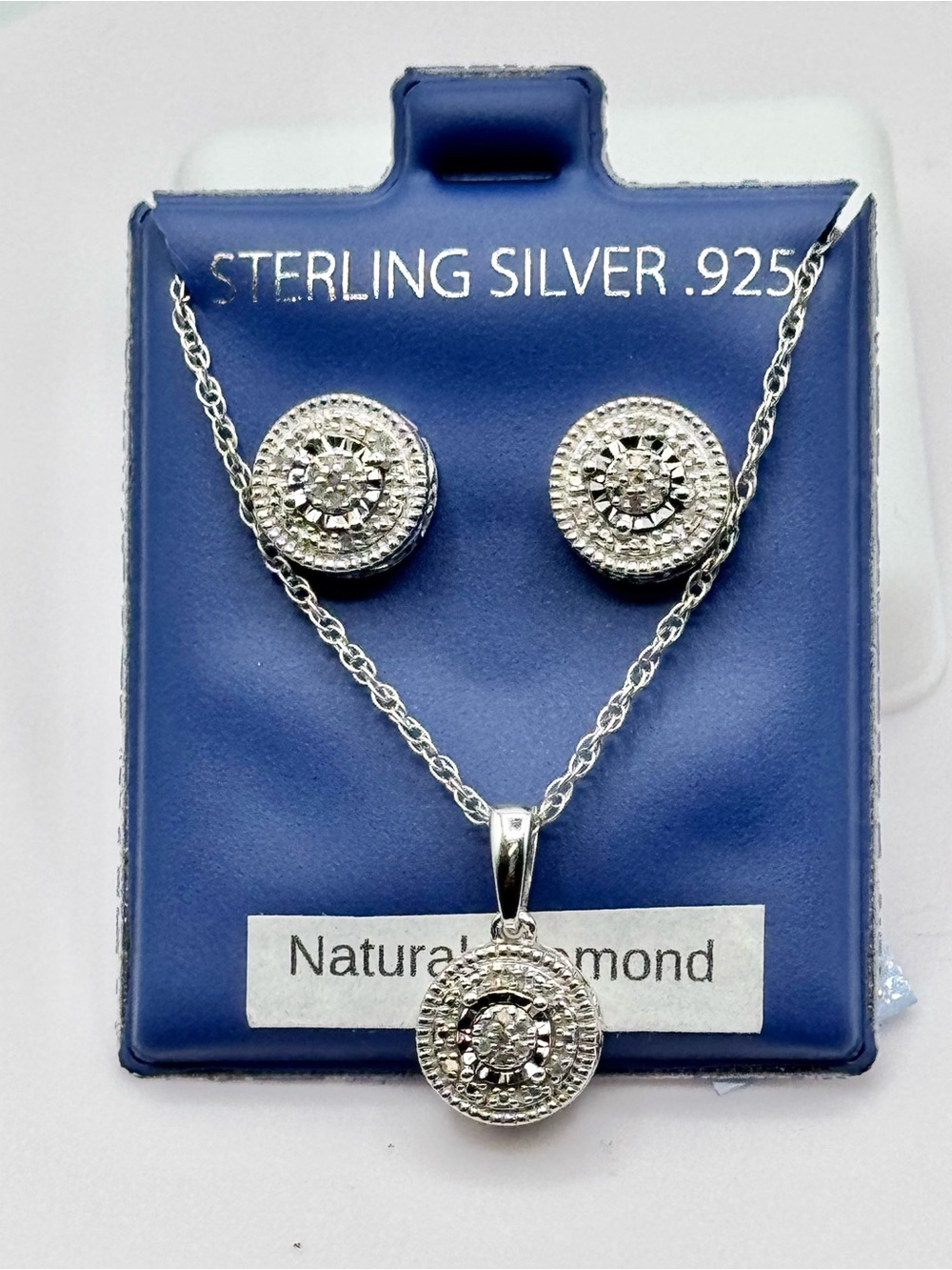 Sterling Silver Textured Diamond Accent Disc Pendant Necklace and Earrings Set